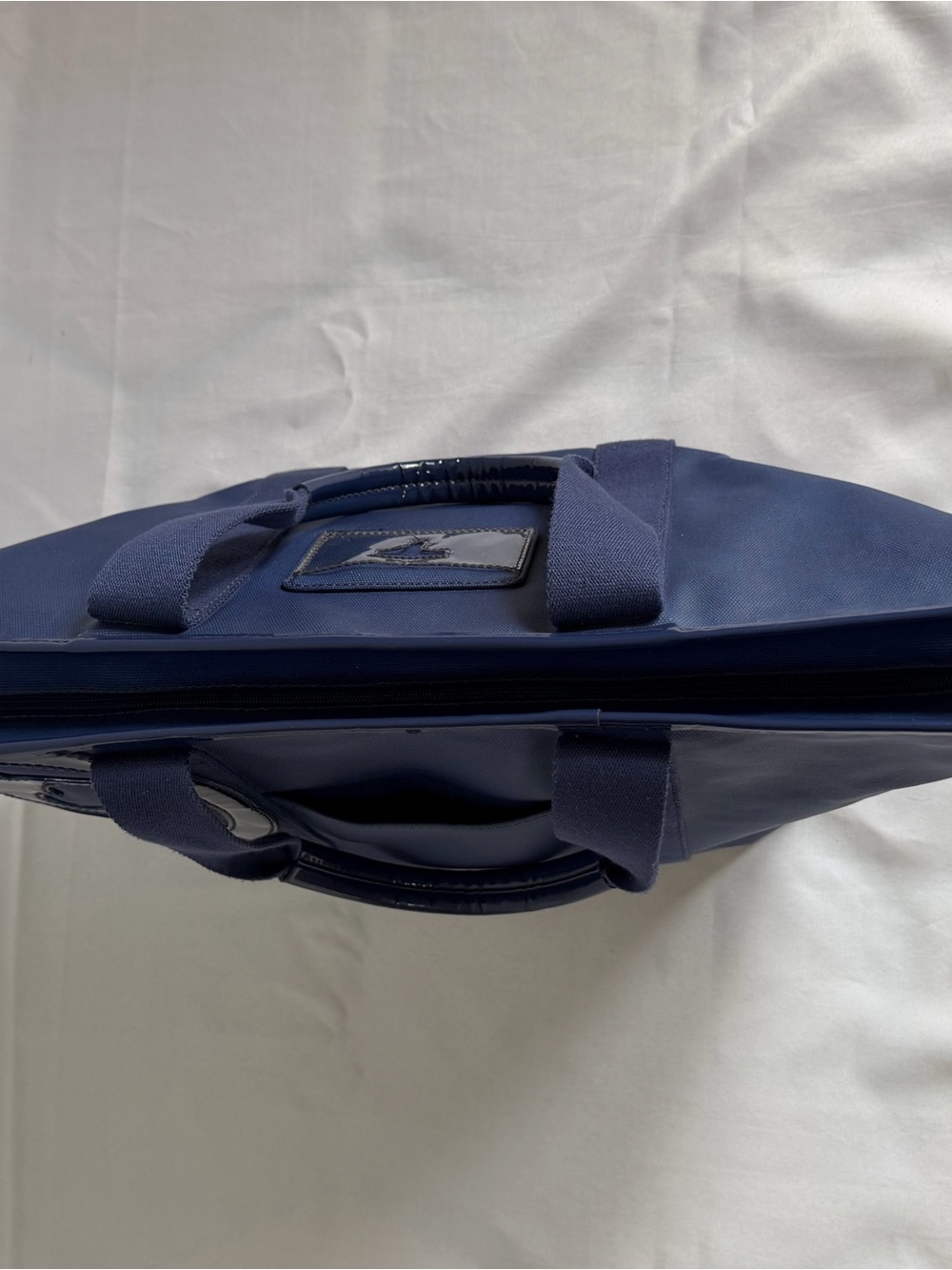 Tory Burch Navy Tote with Patent Logo Detail - Picture 5 of 10